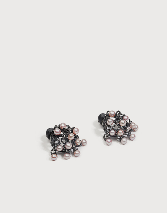 Nikolay Sardamov - PEARLS EAR-RINGS 3, blackened silver, pearls